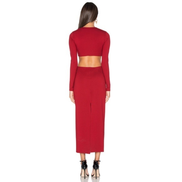 LPA Red Cutout Long Sleeves Midi Dress Size S - Picture 2 of 9